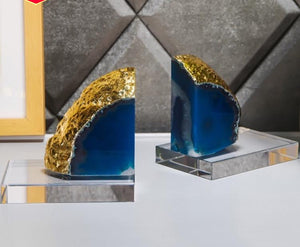 BLUE AGATE BOOKENDS